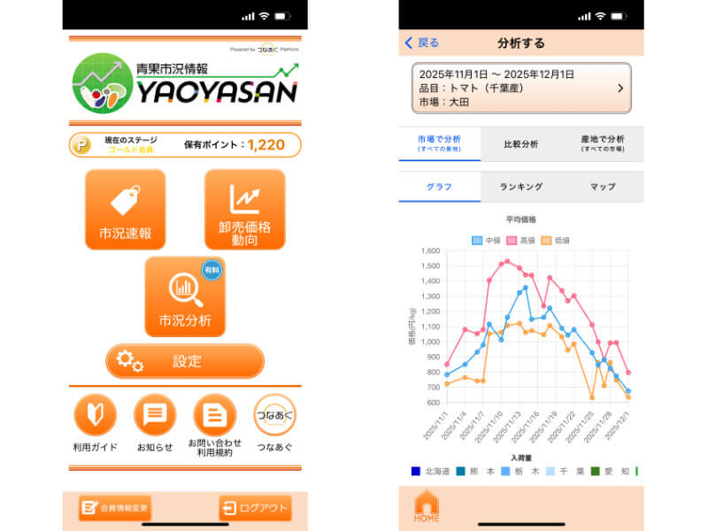 「YAOYASAN」の「市況分析を活用する川島農園・川島さんと、ゆめのたねファーム・髙木さん。
